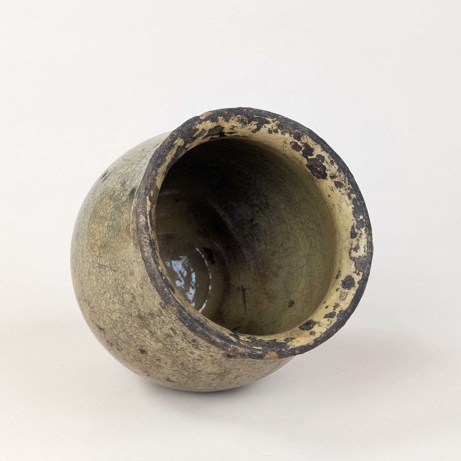 Antique French Confit Pot, Small Glazed Stoneware Crock, Rustic Earthenware Vessel, Crackled Patina Farmhouse Jar, Antique Desk Accessory photo vintage