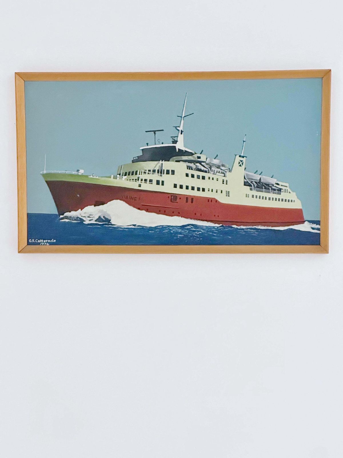 Maritime Modernist Oil, Ms Viking I By G.R. Cattermole, 1976 — Thoresen Cross Channel Ferry
