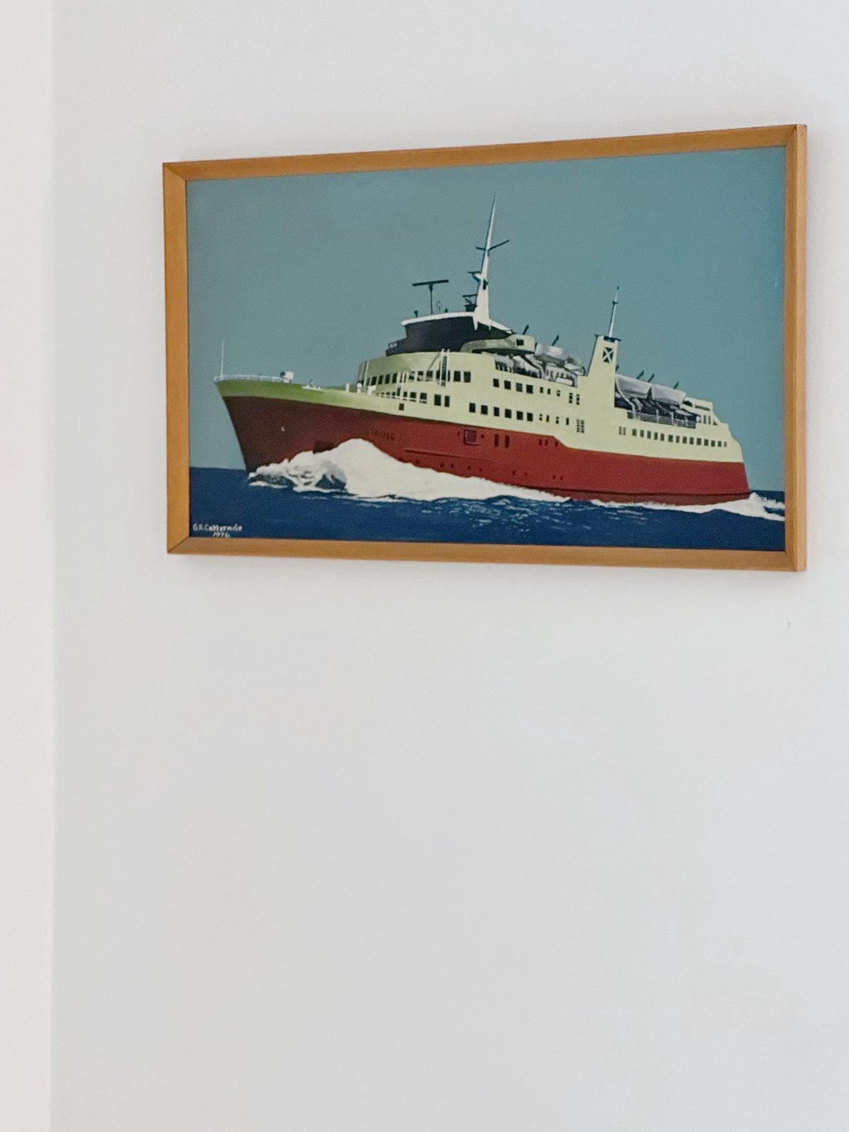 Maritime Modernist Oil, Ms Viking I By G.R. Cattermole, 1976 — Thoresen Cross Channel Ferry photo furniture