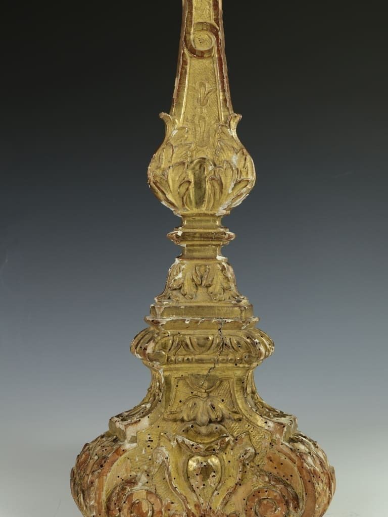 photo furniture Antique Italian Altar Candlestick – Hand Carved Wood With Gilt And Gesso