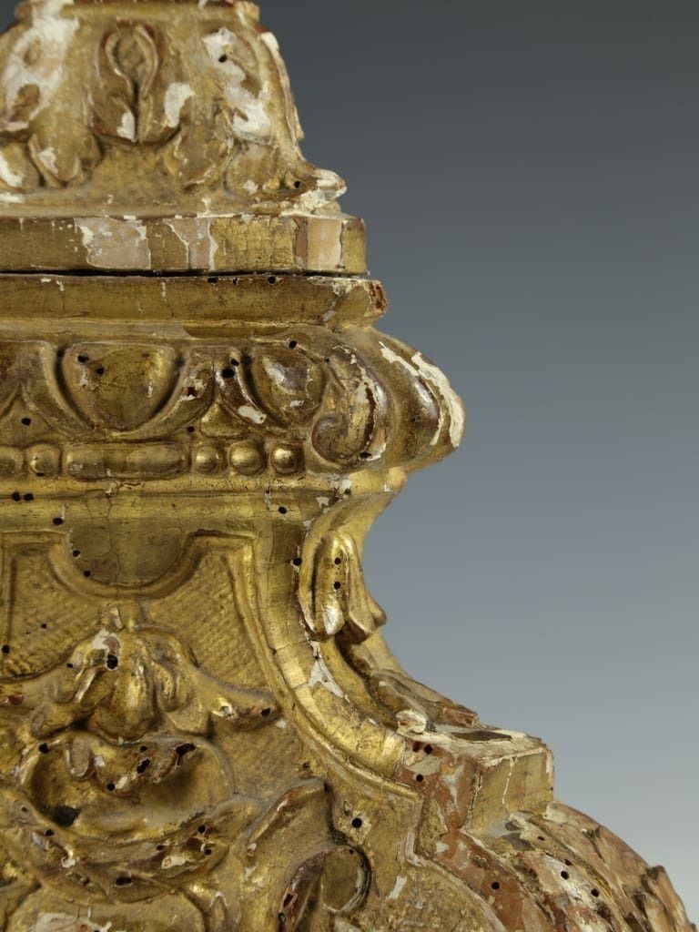 photo for sale Antique Italian Altar Candlestick – Hand Carved Wood With Gilt And Gesso