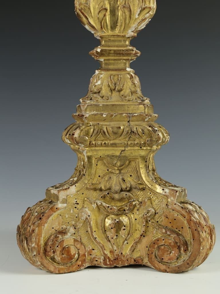 Home Decor Antique Italian Altar Candlestick – Hand Carved Wood With Gilt And Gesso photo