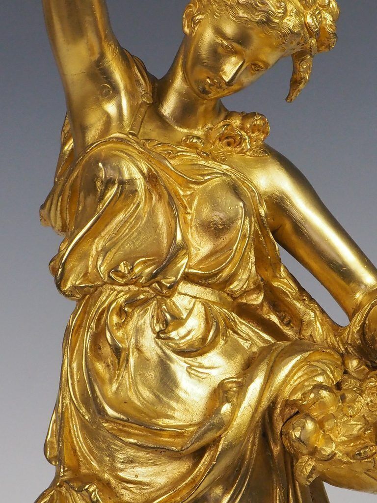 Antique Carrier Beluese Gilt Bronze Lady Oil Lamp Signed photo furniture