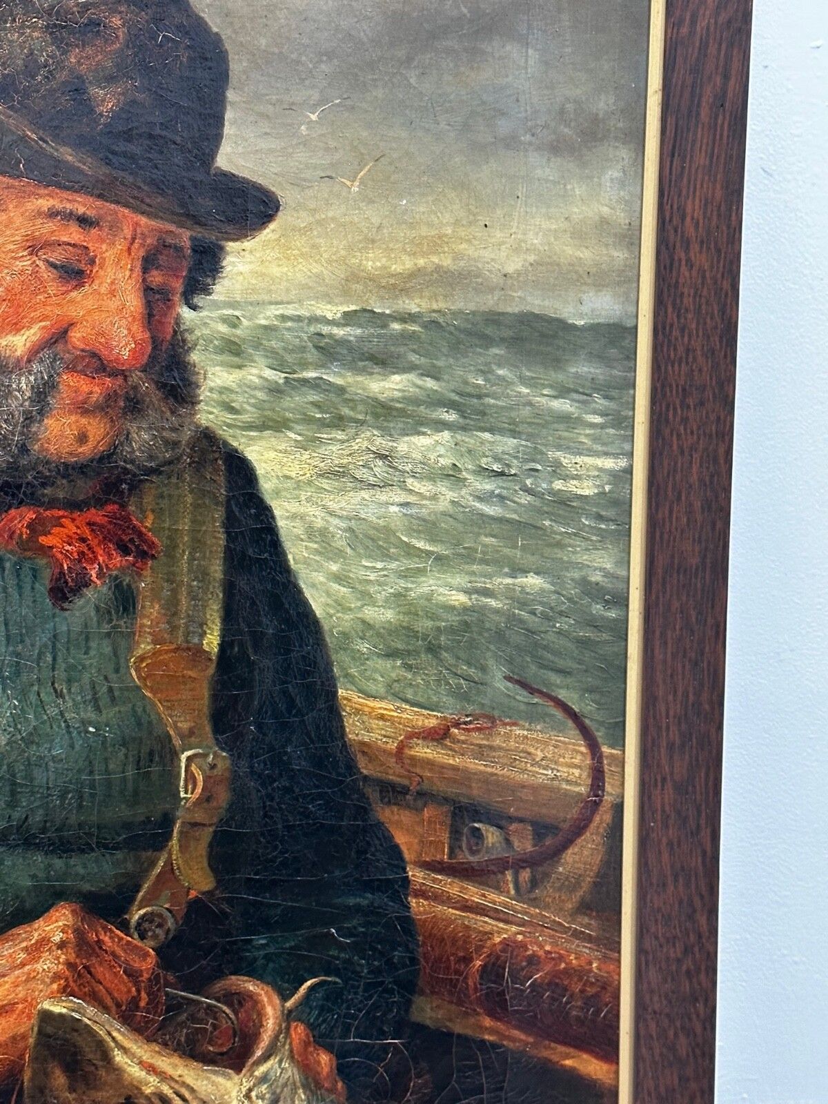 19th Century Marine Oil Painting Portrait Cornish Fisherman Hooked Catch By Richard Harry Carter photo Art