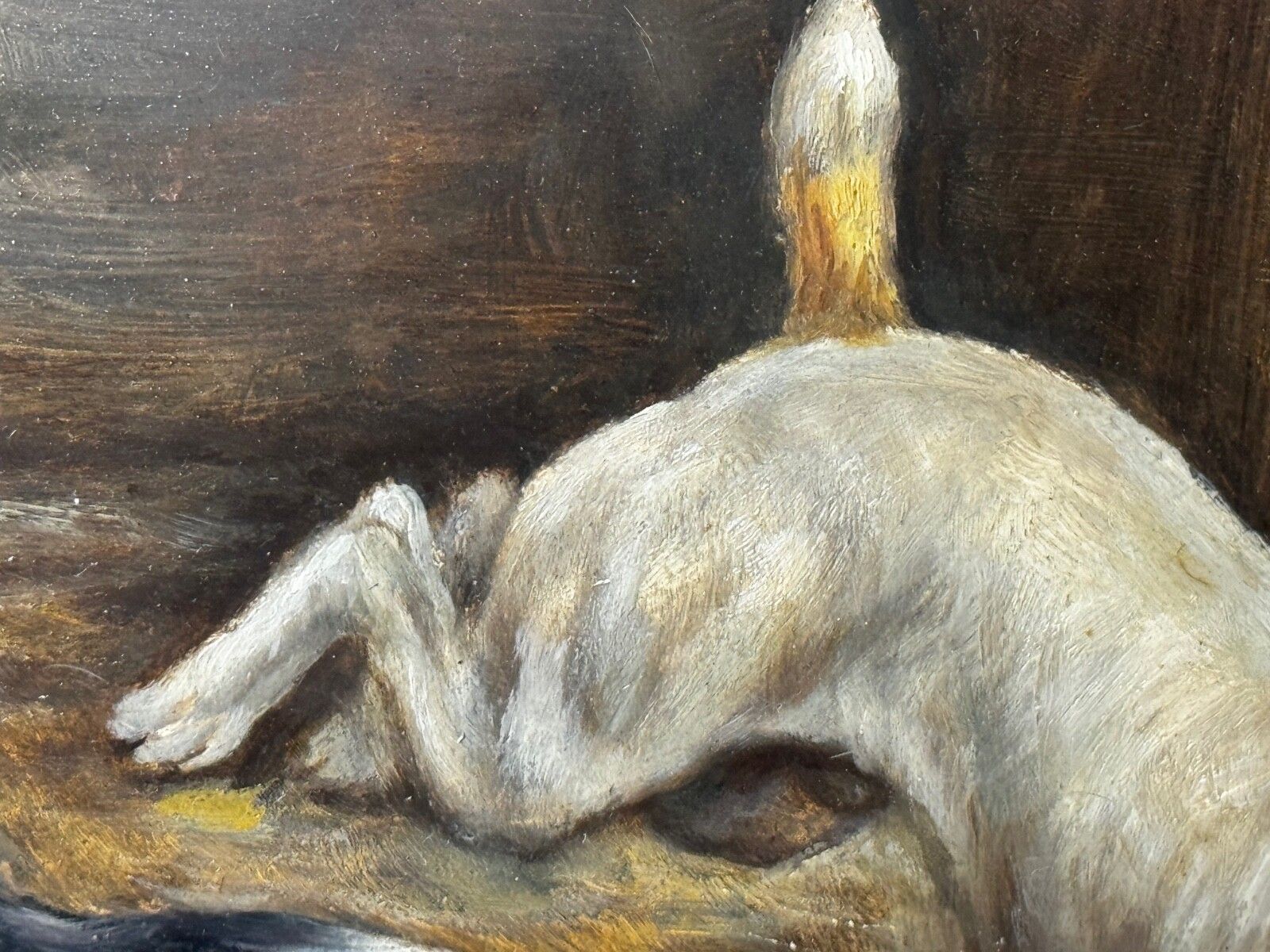 photo vinterior 19th Century Hunting Oil Painting Two Jack Russell Terrier Dogs Chasing Rat In Barn Signed By Edward Aistrop
