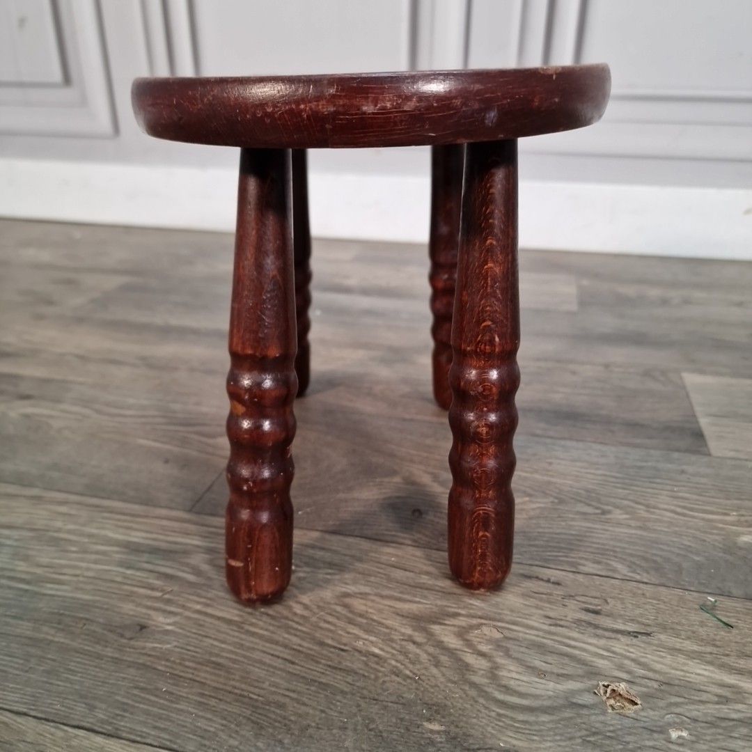 Vintage Wooden Mini Stool Rustic Farmhouse Seat Small Footrest Primitive Milking photo vinterior