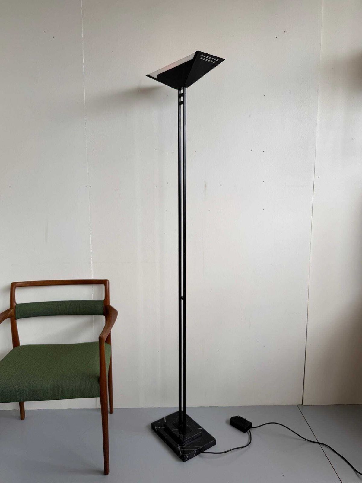 Vintage Postmodern Black Large Floor Lamp Uplighter By Relco Milano With Dimmer photo Lighting