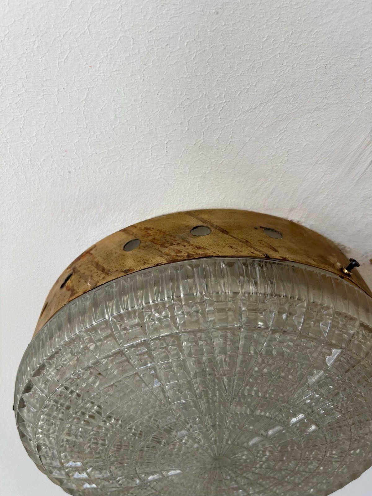 Pair Of Vintage Wall Sconces In Gilt Metal And Pressed Molded Glass, France 1970 photo vinterior