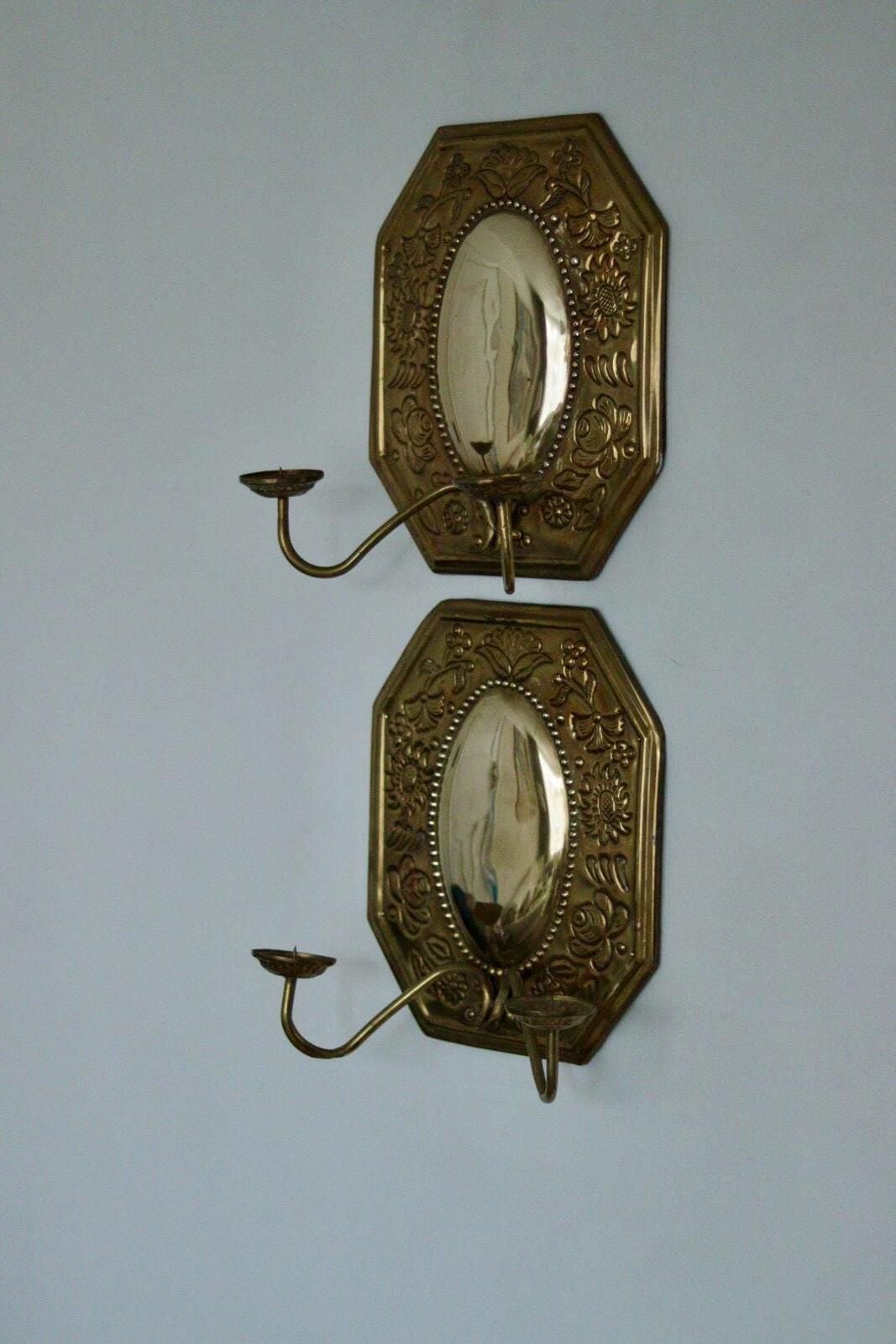 Home Decor Pair Of Mid Century Swedish Brass Octagonal Double Arm Sconces photo