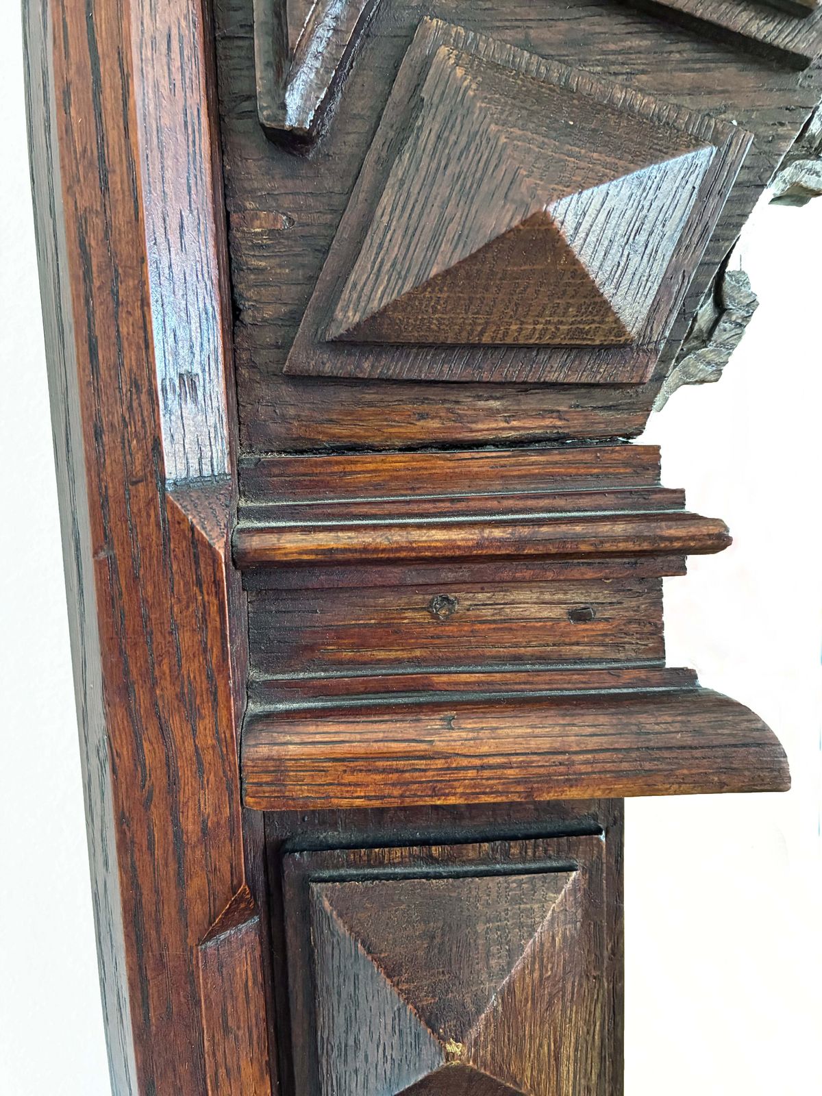Antique Spanish Revival Oak Wall Mirror With Geometric Carving photo buy
