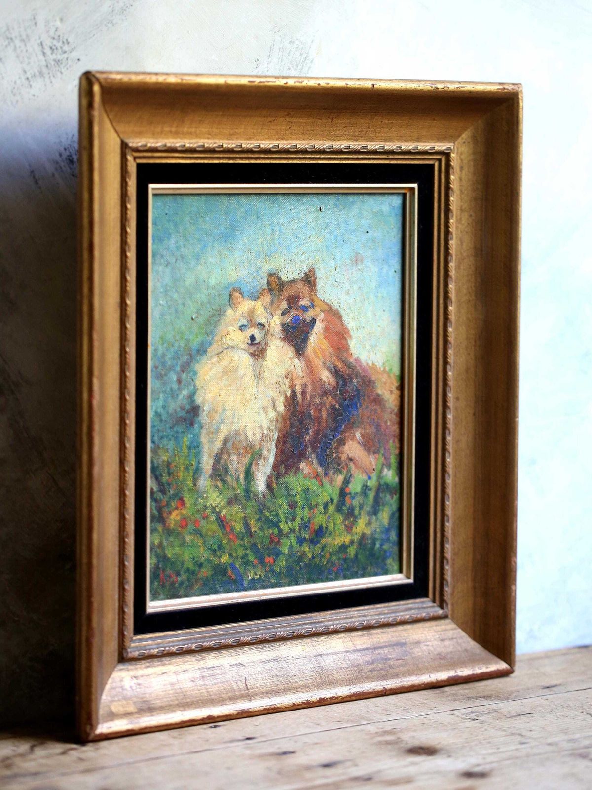 Original Pomeranian Oil Painting Framed Dogs Wall Art Signed Kita photo furniture