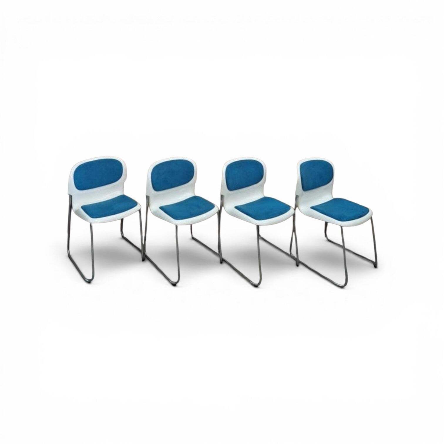 20 X Gerd Lange West German Chrome Sm 400 Swing Chairs / Blue Upholstery / 1990s photo furniture