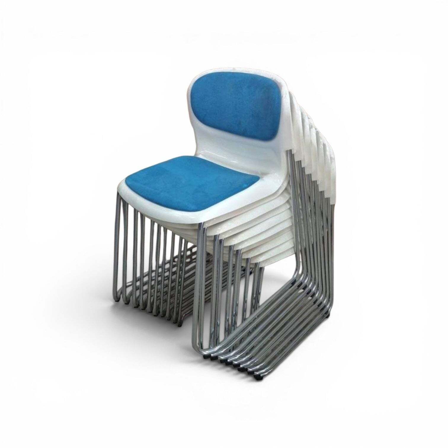 photo furniture 20 X Gerd Lange West German Chrome Sm 400 Swing Chairs / Blue Upholstery / 1990s