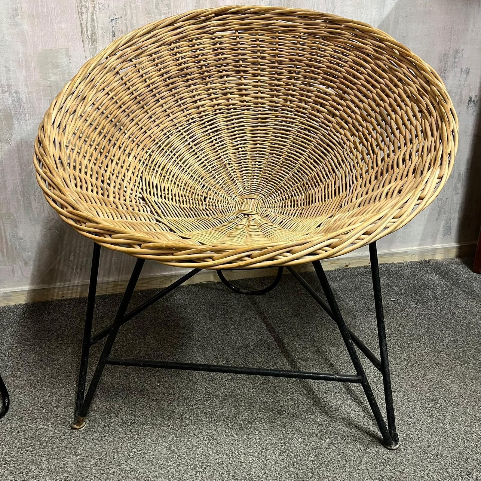 Near Pair Mcm Bamboo Tub Chairs Black Metalwork Frames Style Of Roberto Mango photo furniture