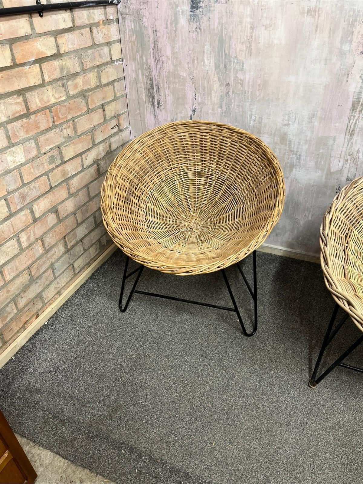 photo vinterior Near Pair Mcm Bamboo Tub Chairs Black Metalwork Frames Style Of Roberto Mango