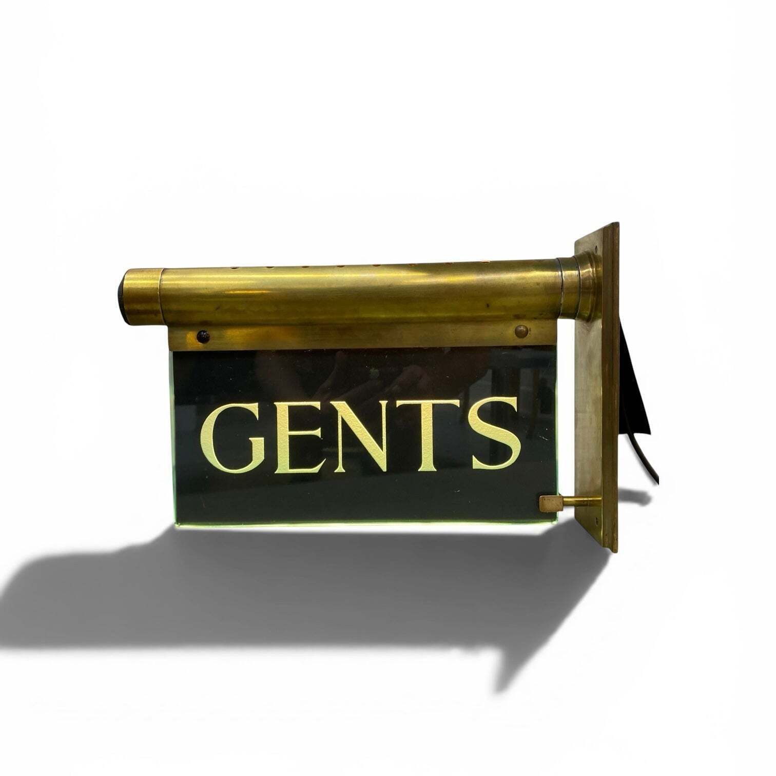 Antique "Internalite" Illuminated Brass Glass 'Gents' Wall Sign 1930s