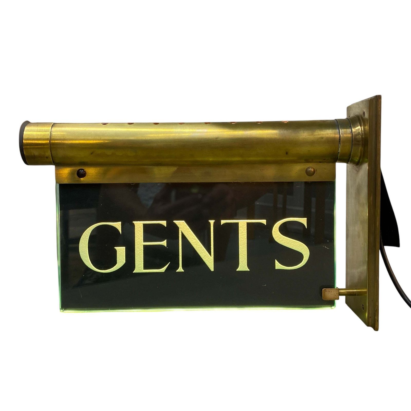 Home Decor Antique "Internalite" Illuminated Brass Glass 'Gents' Wall Sign 1930s photo