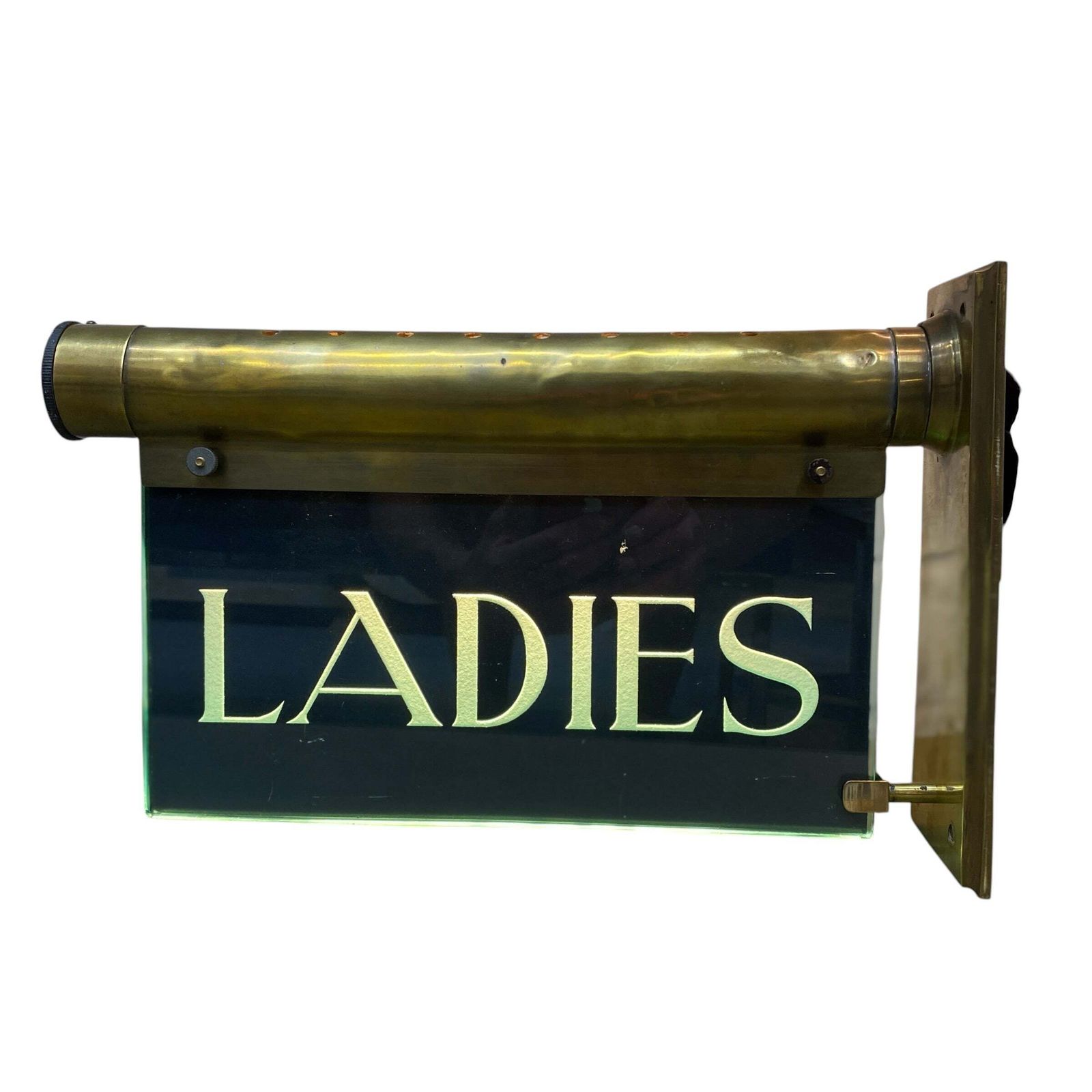 Home Decor Antique "Internalite" Illuminated Brass Glass 'Ladies' Wall Sign 1930s photo
