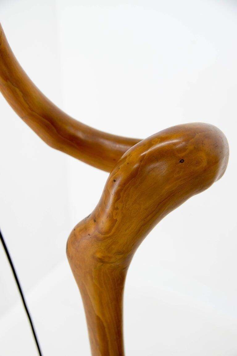 photo vinterior Mid-Century Modern sculpturele houten vloerlamp met fineer, ca. jaren 1960