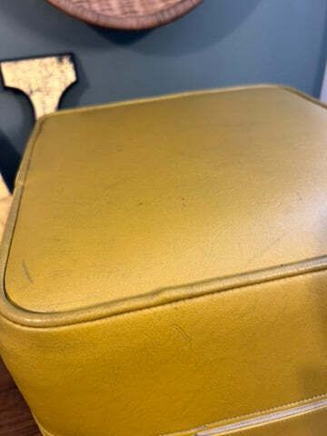 Vintage Mustard Vinyl Mid Century Foot Stool Pouffe photo furniture