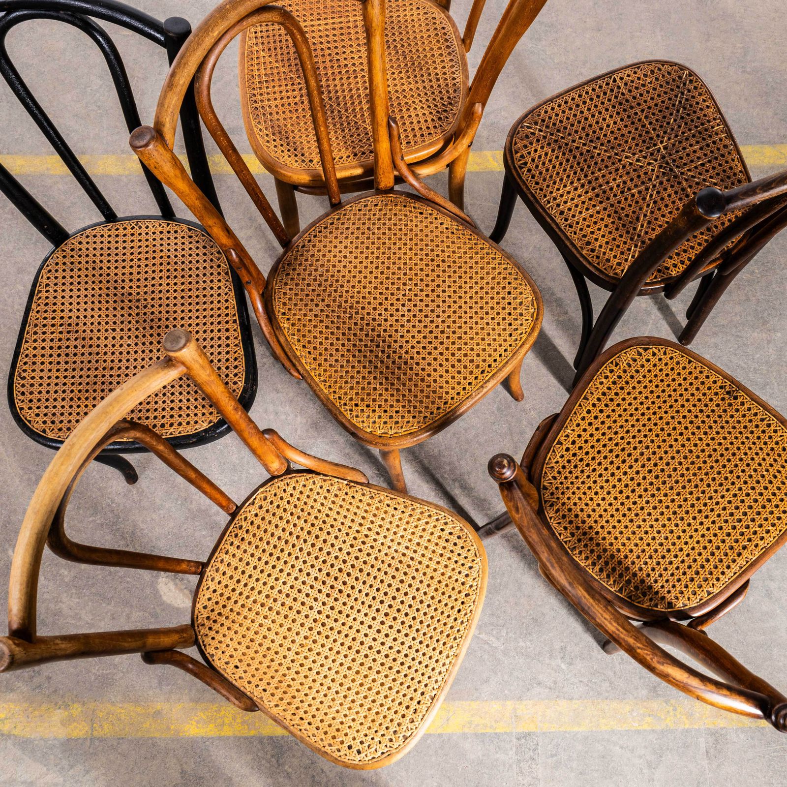 photo furniture 1930's French Single Hoop Back Cane Seat Dining Chairs   Set Of Six