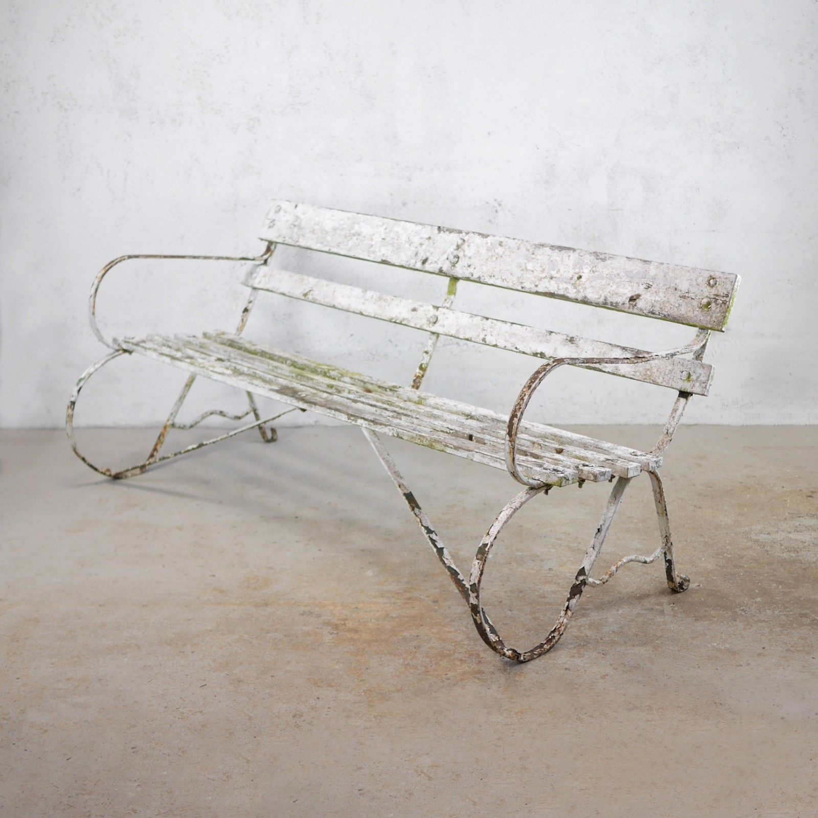 Antique Victorian Wrought Strap Iron Weathered Garden Bench #103203 photo vintage