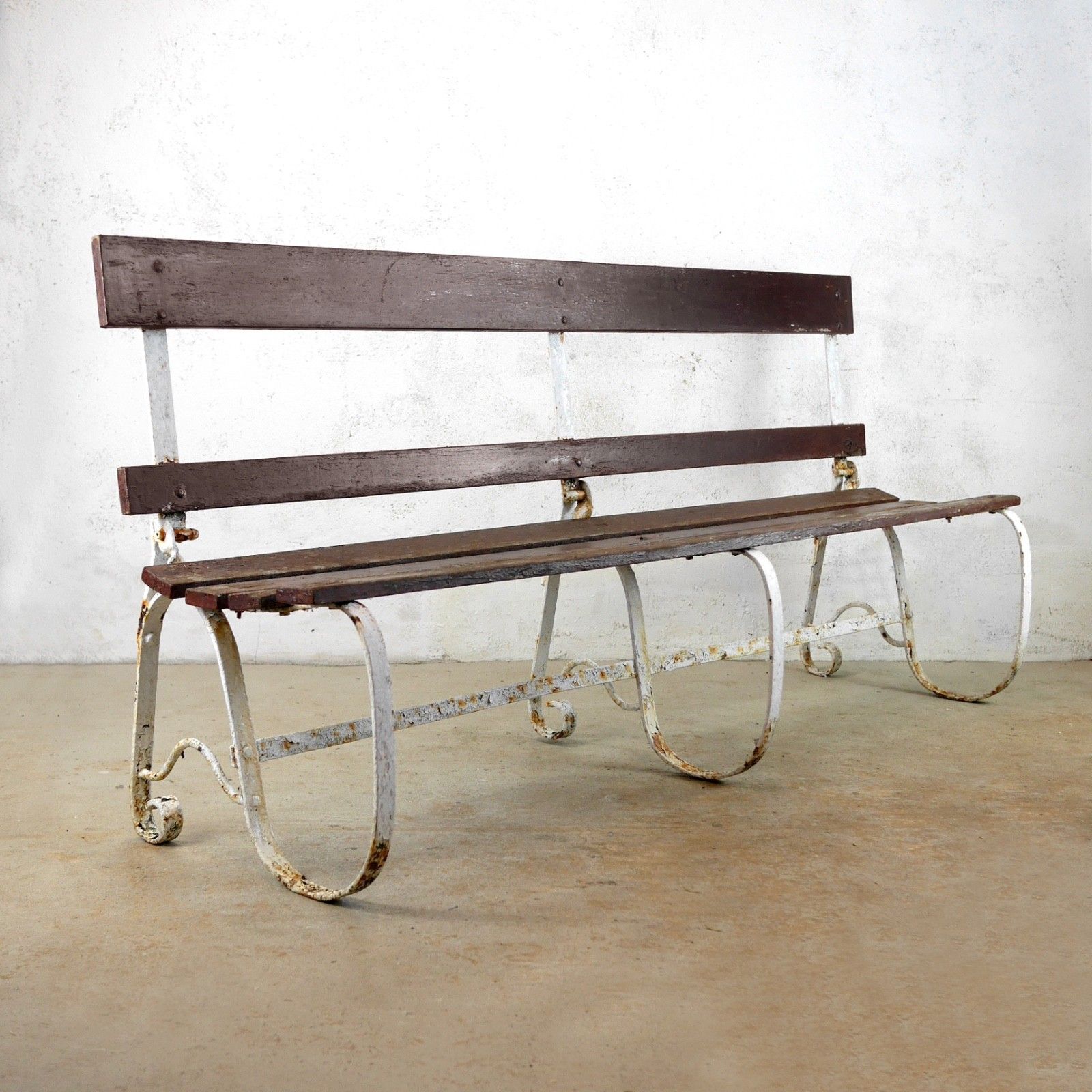 Antique Wrought Strap Iron Weathered Garden Bench Folding #103207