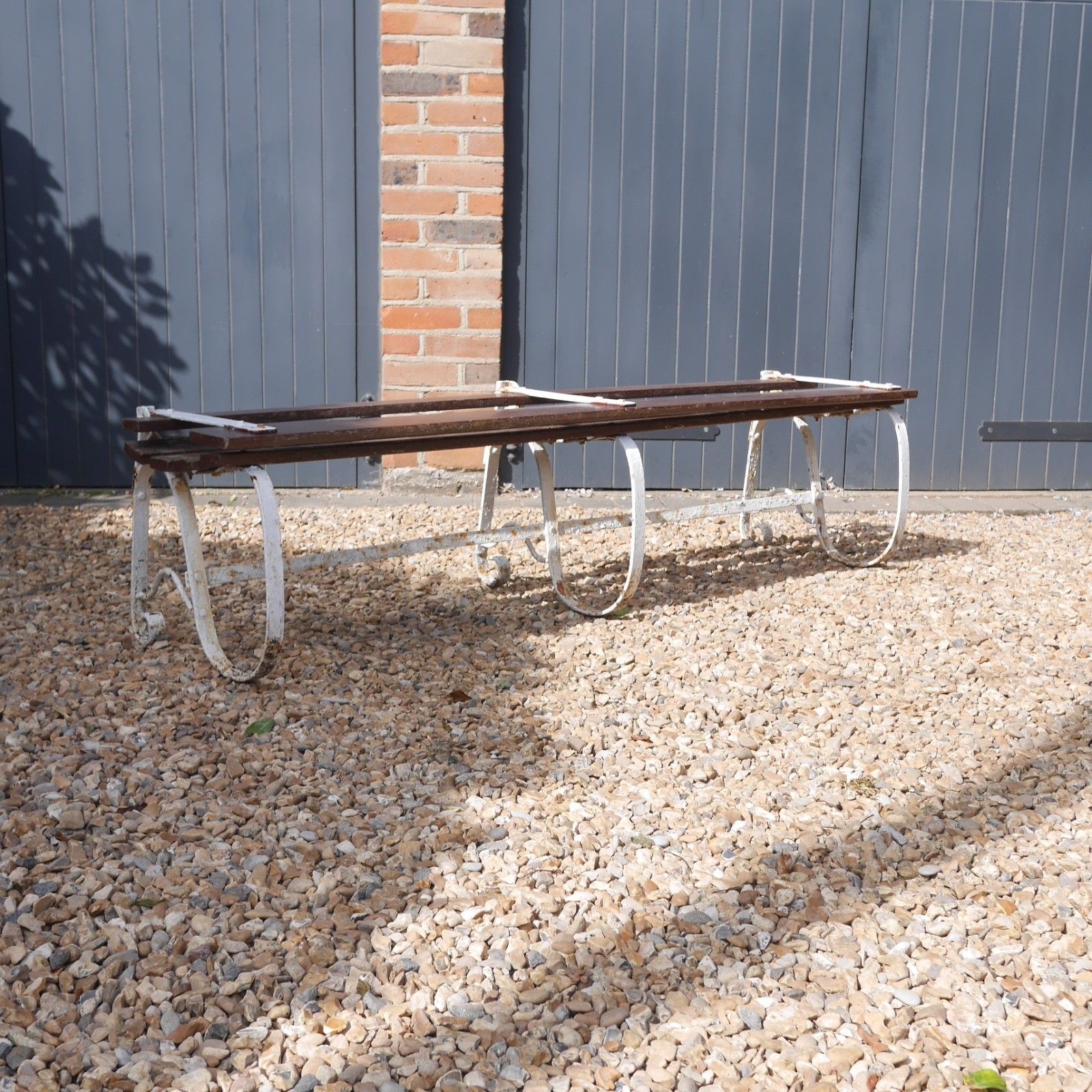 Antique Wrought Strap Iron Weathered Garden Bench Folding #103207 photo vinterior