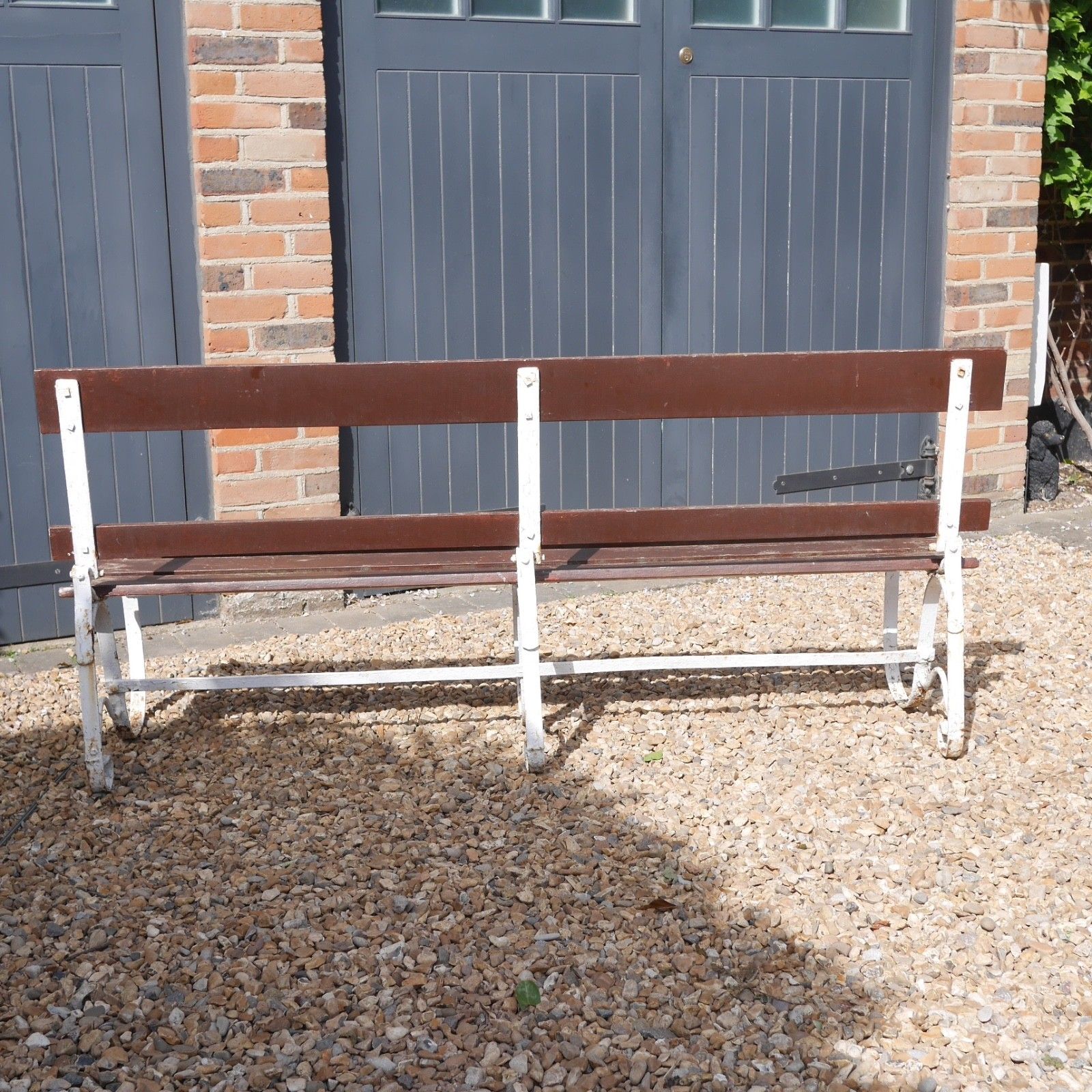 photo furniture Antique Wrought Strap Iron Weathered Garden Bench Folding #103207