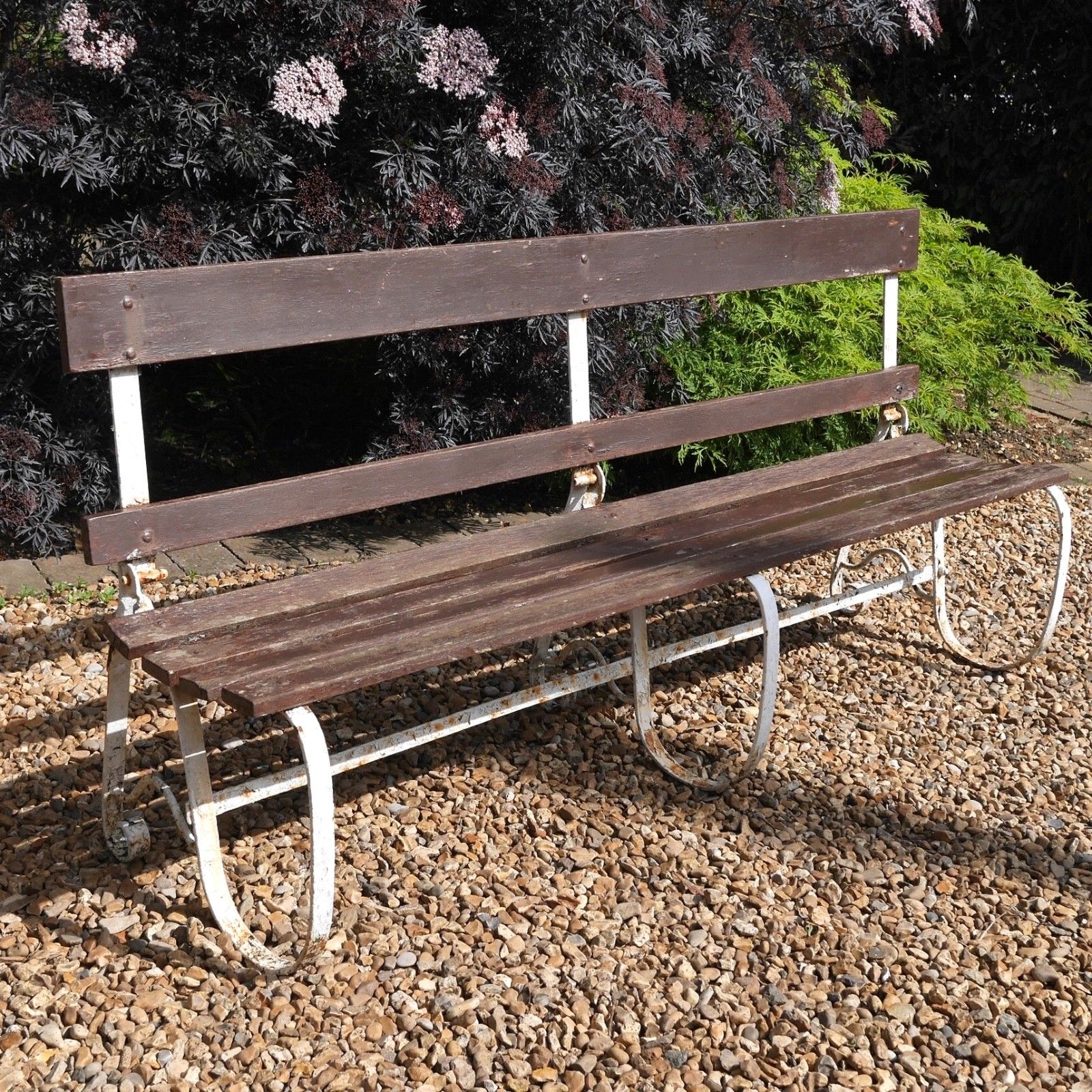 Garden Furniture Antique Wrought Strap Iron Weathered Garden Bench Folding #103207 photo
