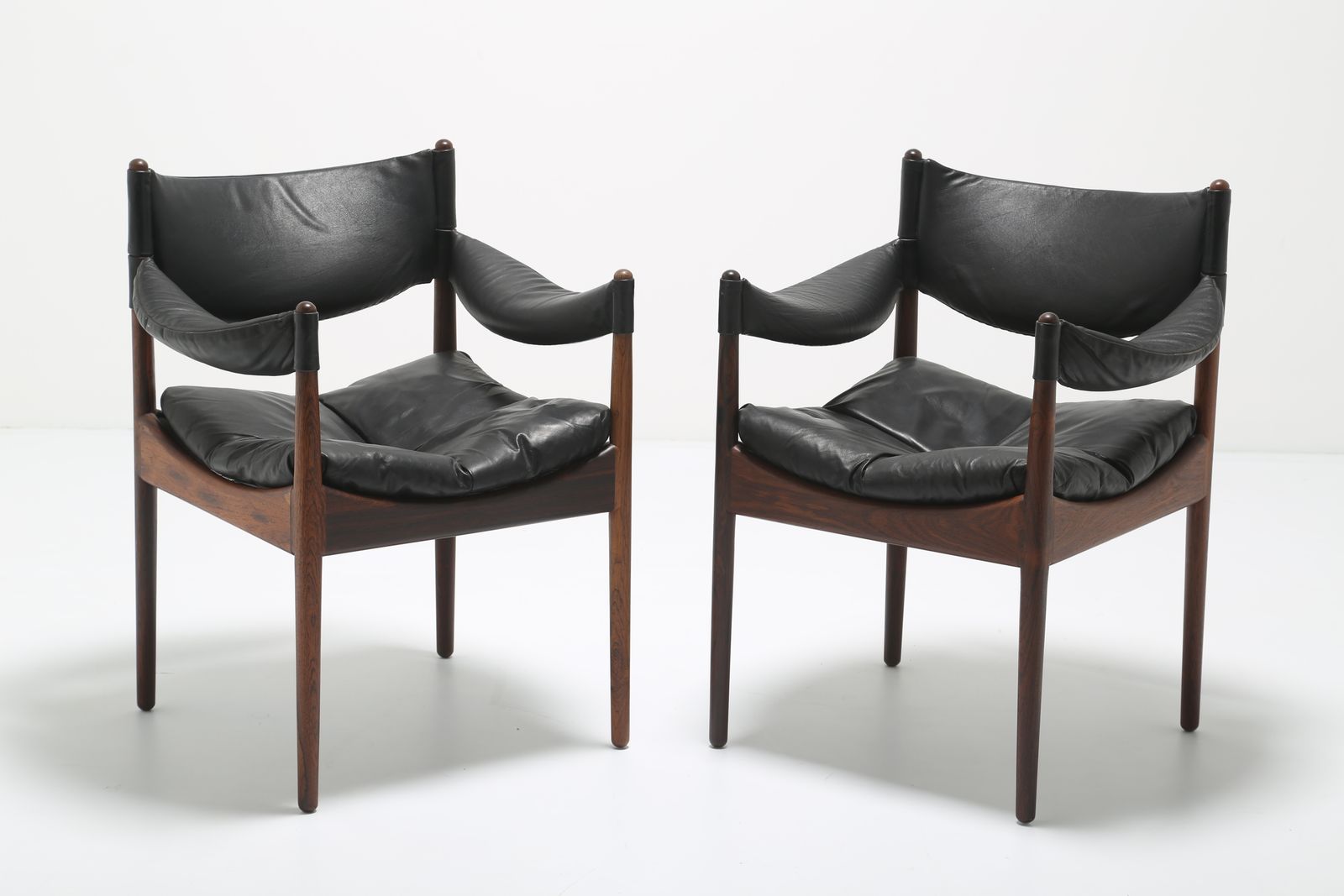 photo vintage Kristian Vedel ‘Modus’ Armchair / Carver: 6 X Rare Rosewood & Black Leather, For Søren Willadsen, Denmark, 1960s