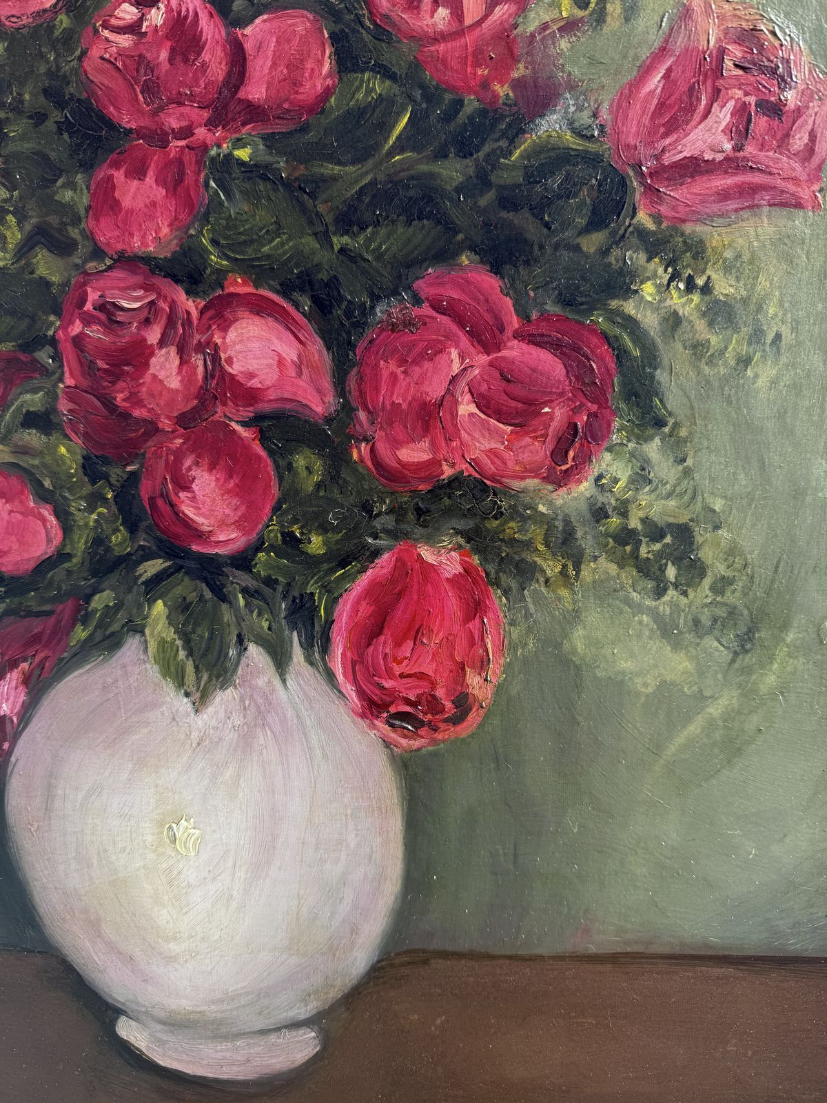 Ramón Calsina Baró – Expressief Roze Bloemenstilleven, Catalaans Modernistisch Olieverfschilderij, Jaren 1940 photo for sale