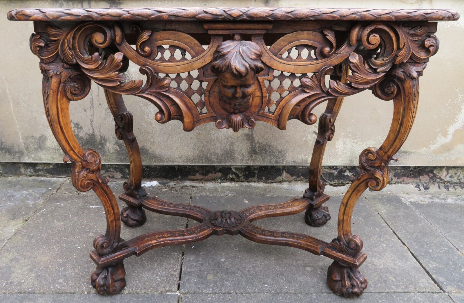 Italian Carved Walnut Baroque Console Side Table