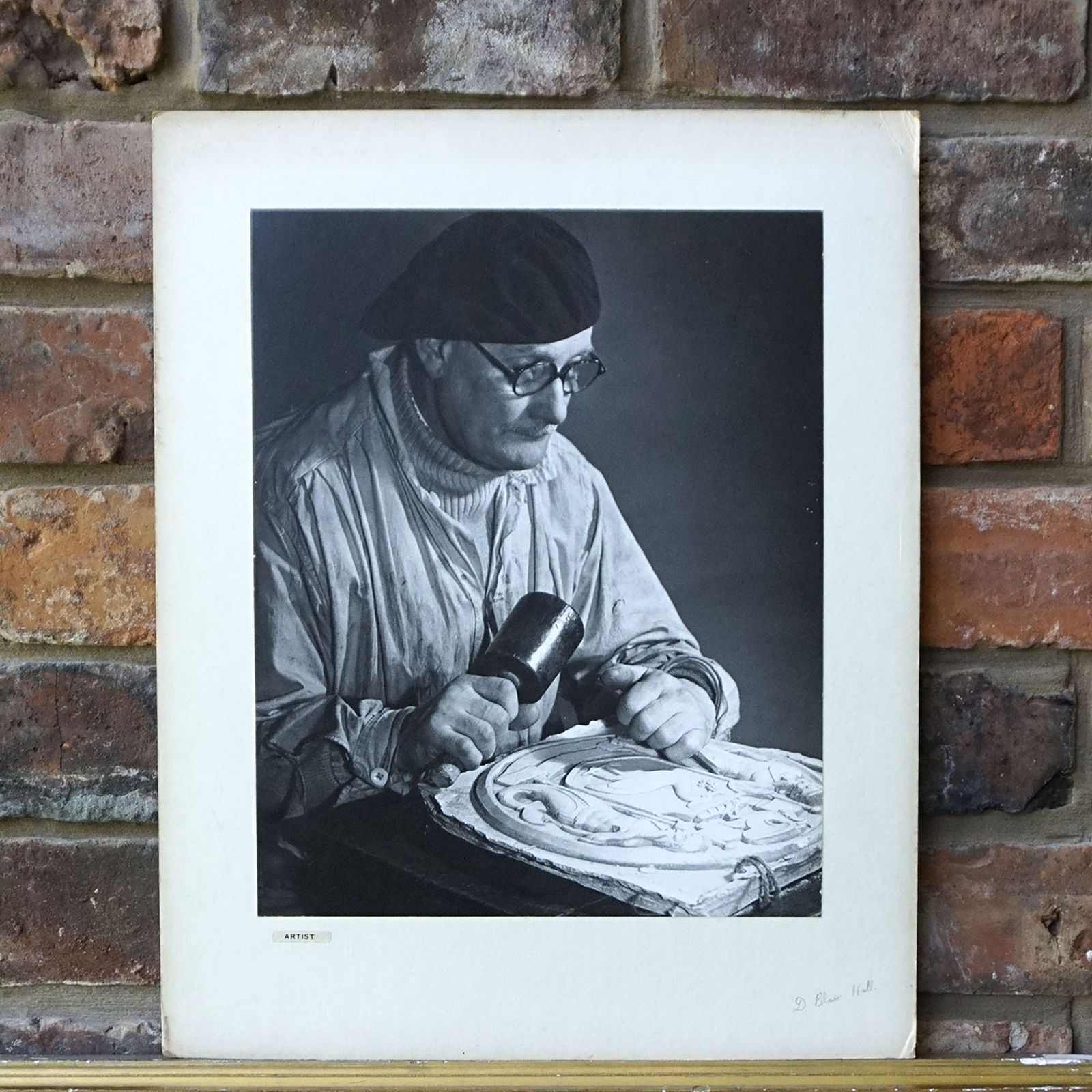1968 Large Black & White Photograph 'Artist' Portrait With Original Exhibition Label Signed & Dated Fine Art Print photo for sale