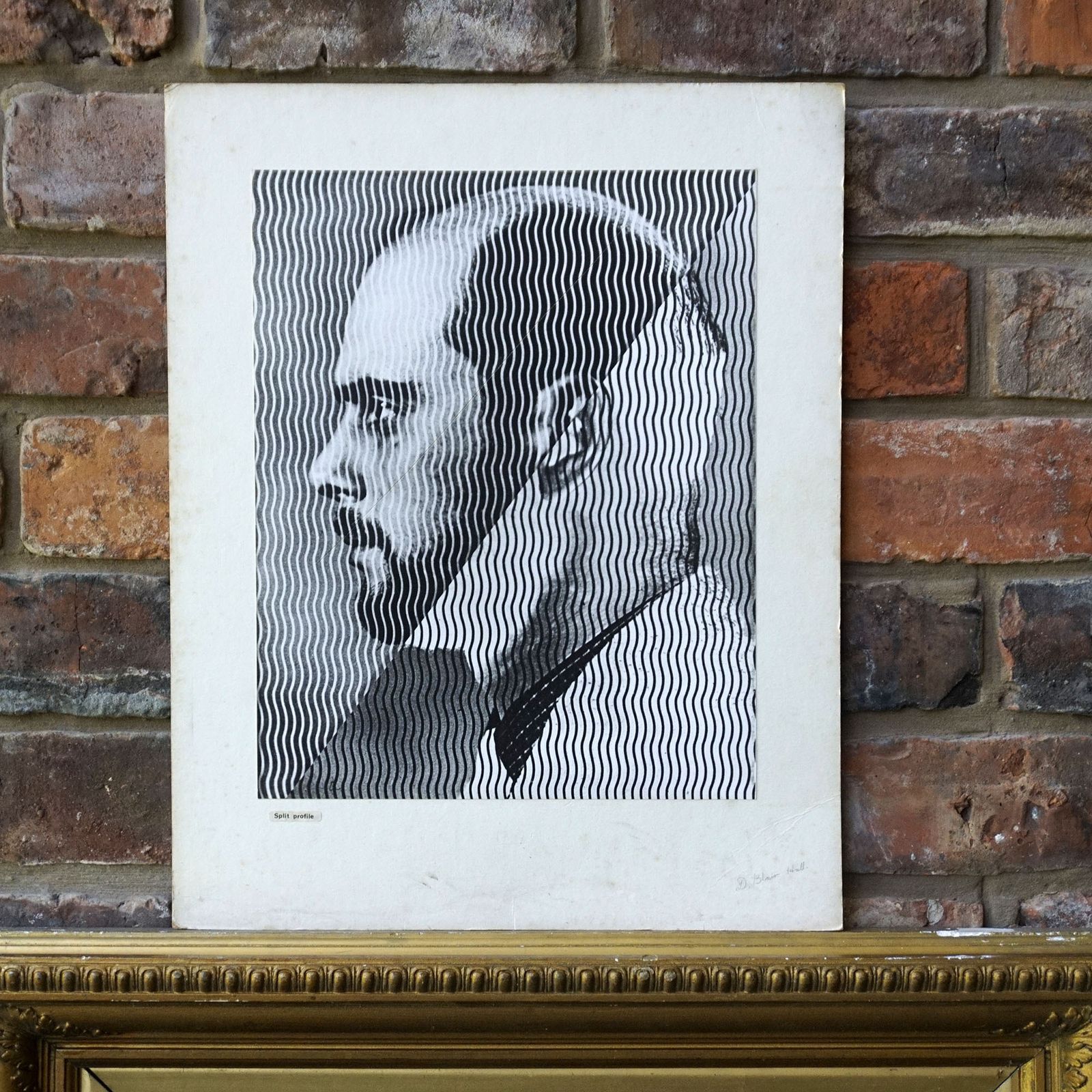1968 Large Black & White Photograph Op Art Portrait 'Split Profile' Signed & Dated Abstract Fine Art Print photo Art