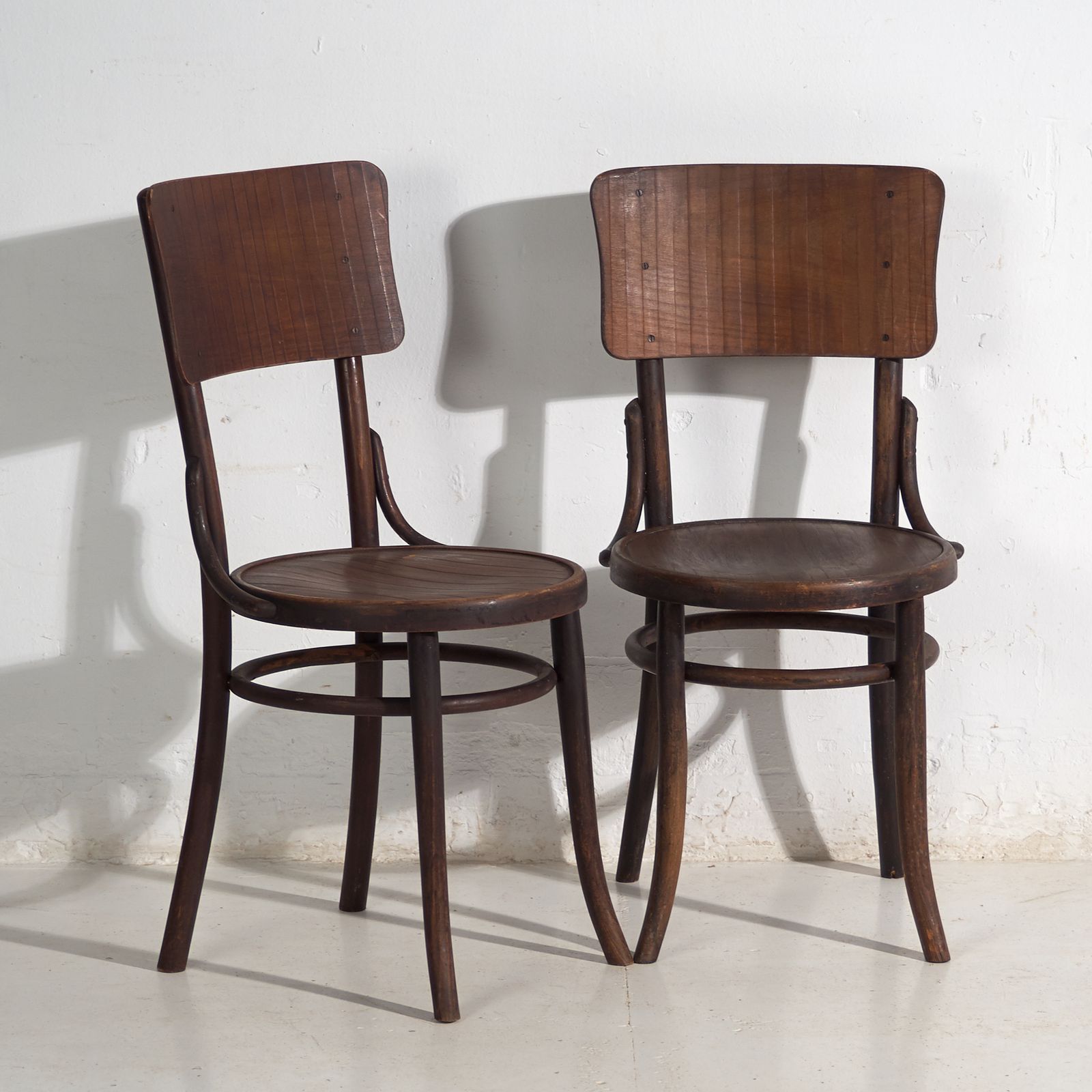 Pair Of Thonet Style Bentwood Chairs With Curved Board Back – Central Europe, Circa 1920
