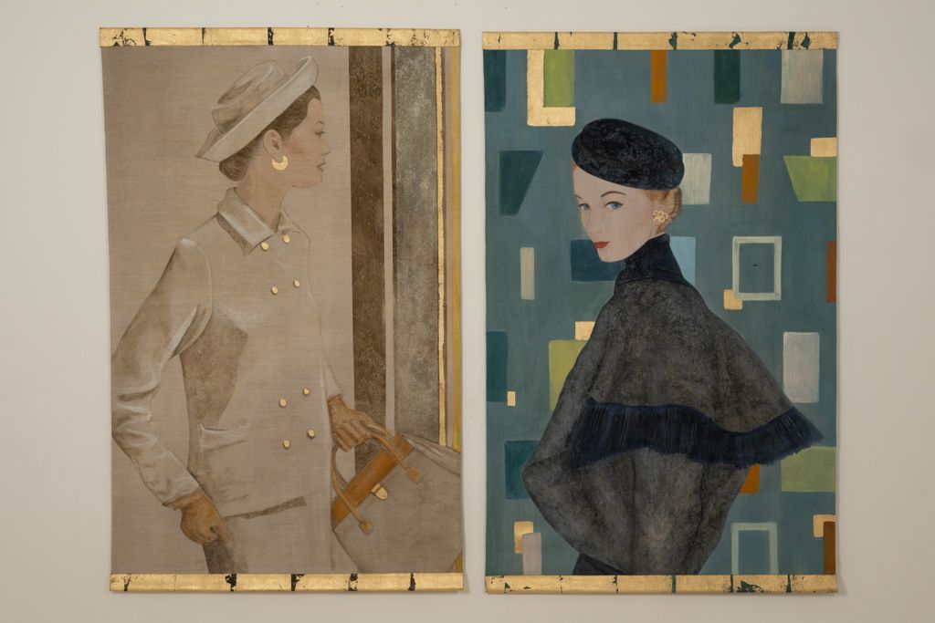 Painted Canvas Depicting A Woman From The 1950s. Contemporary Work. photo buy