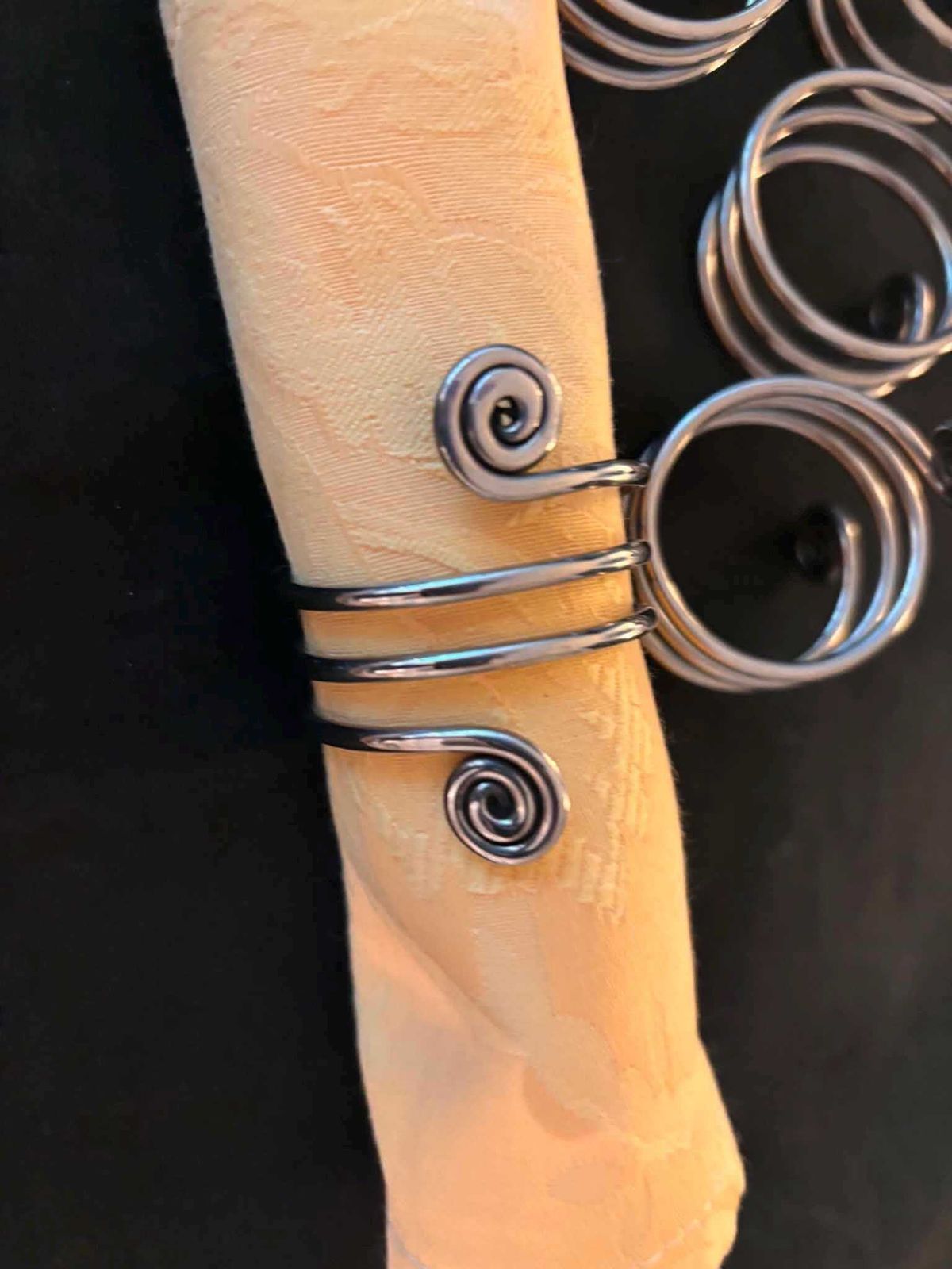 Set Of 6 Twisted Metal Napkin Rings, Forged French Table Decor, Spiral Metal Napkin Holders, Rustic Brutalist Modern Table Setting photo furniture