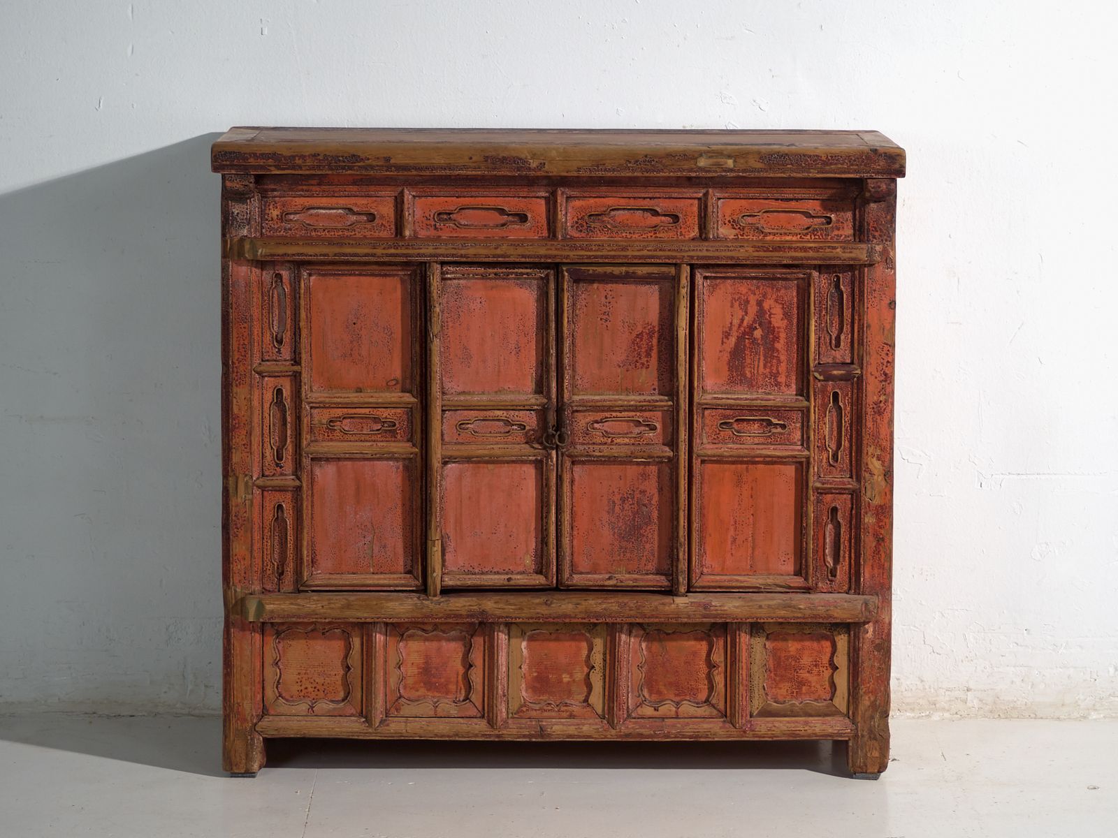 Shanxi Pine Sideboard With Original Red Painted Finish And Four Drawers – China, Circa 1930 photo vinterior