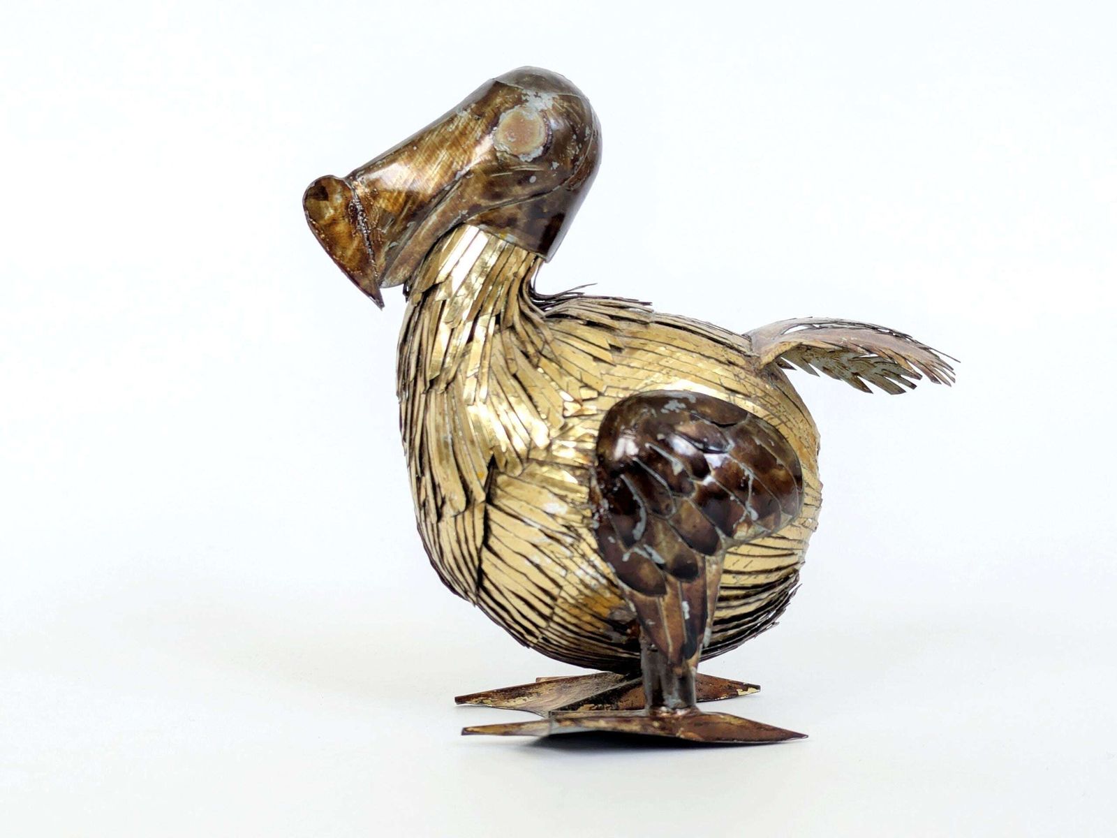 Mid-Century Brutalist Dodo-vogelsculptuur in messing en koper, handgemaakt, gemengde metalen, jaren 1960
