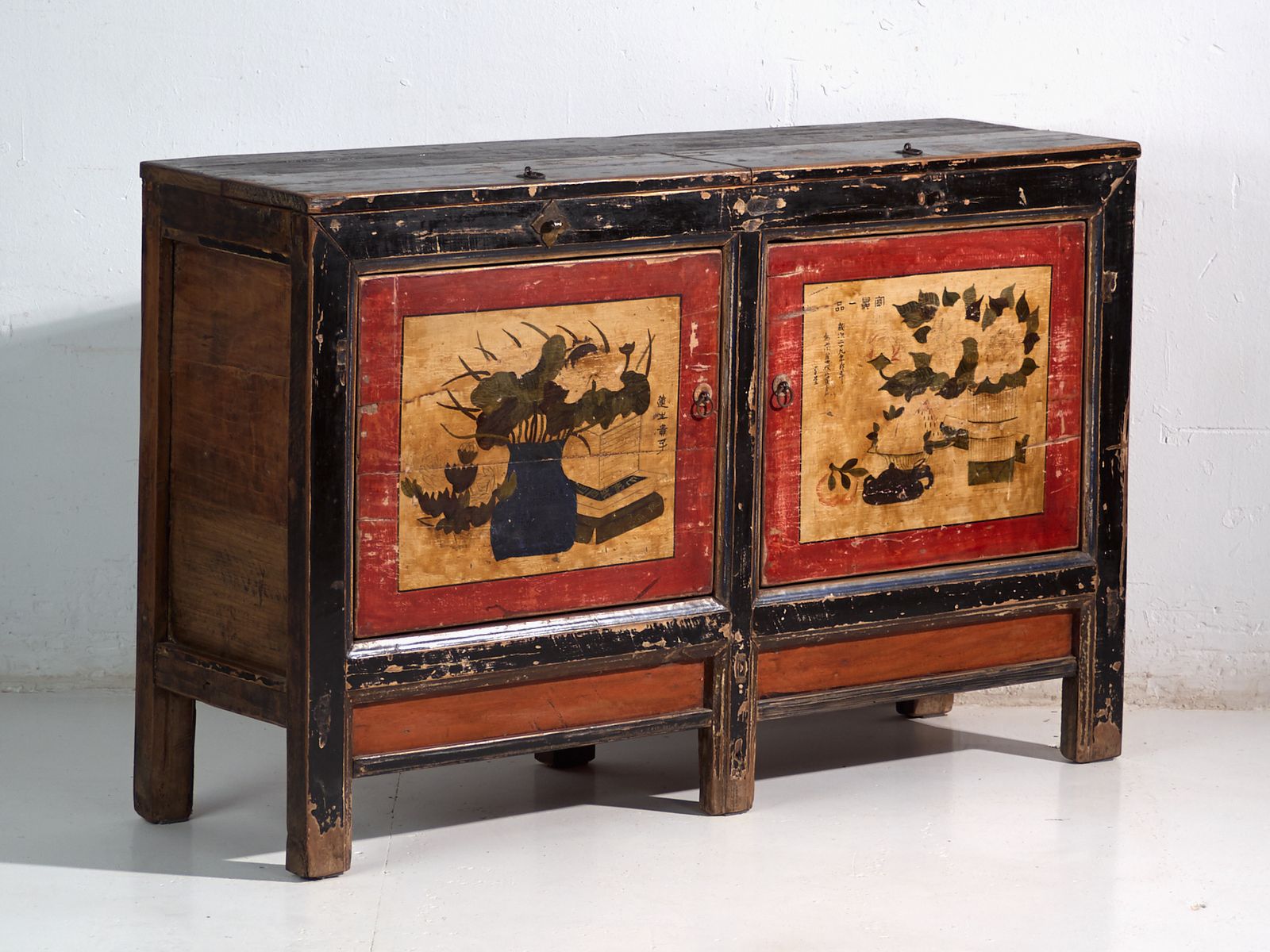 Antique Lacquered Sideboard With Painted Lotus Motifs – China, Circa 1920