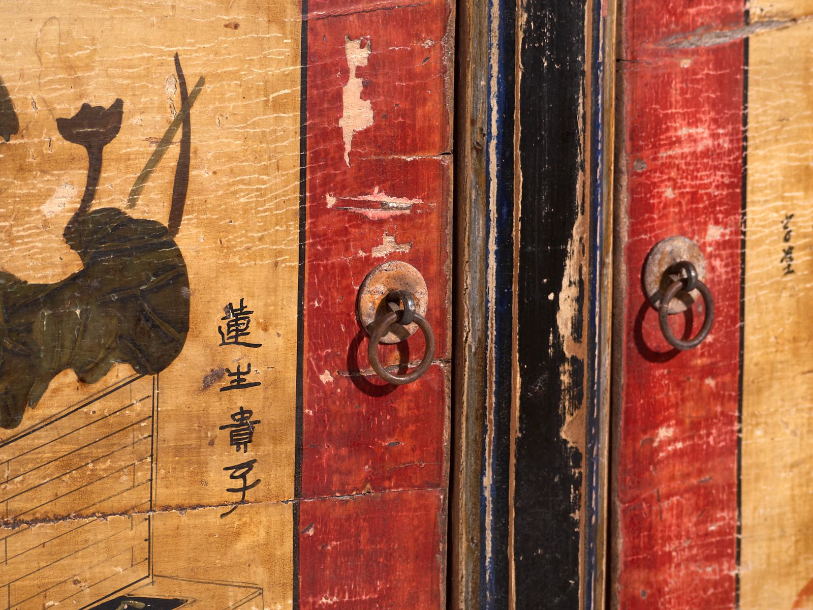 Antique Lacquered Sideboard With Painted Lotus Motifs – China, Circa 1920 photo Furniture