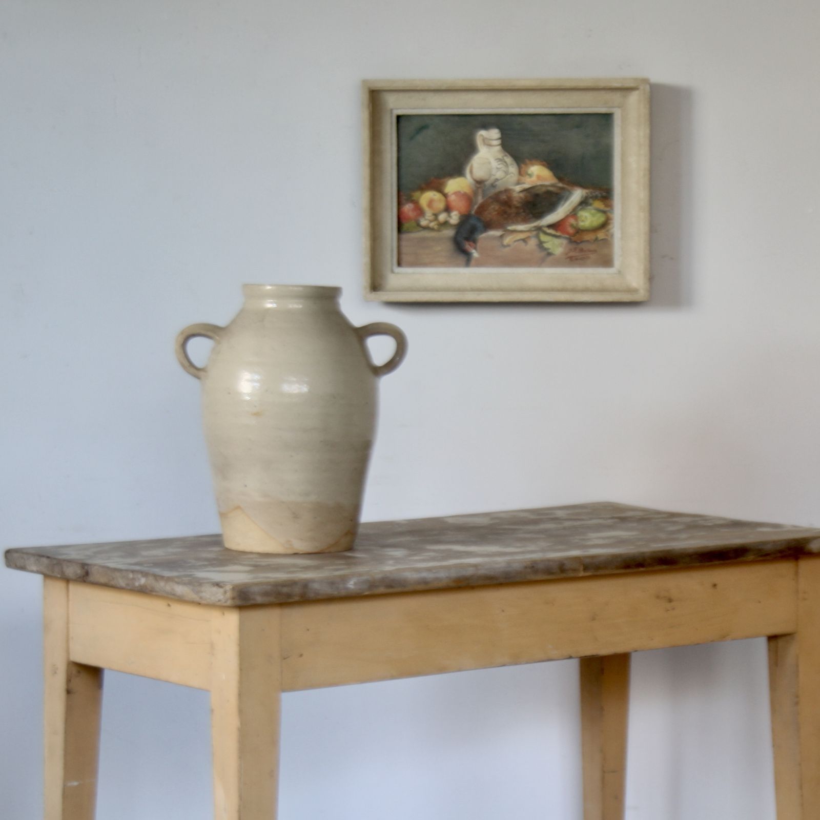 photo furniture Antique French Table With Stretchers In Original Paint