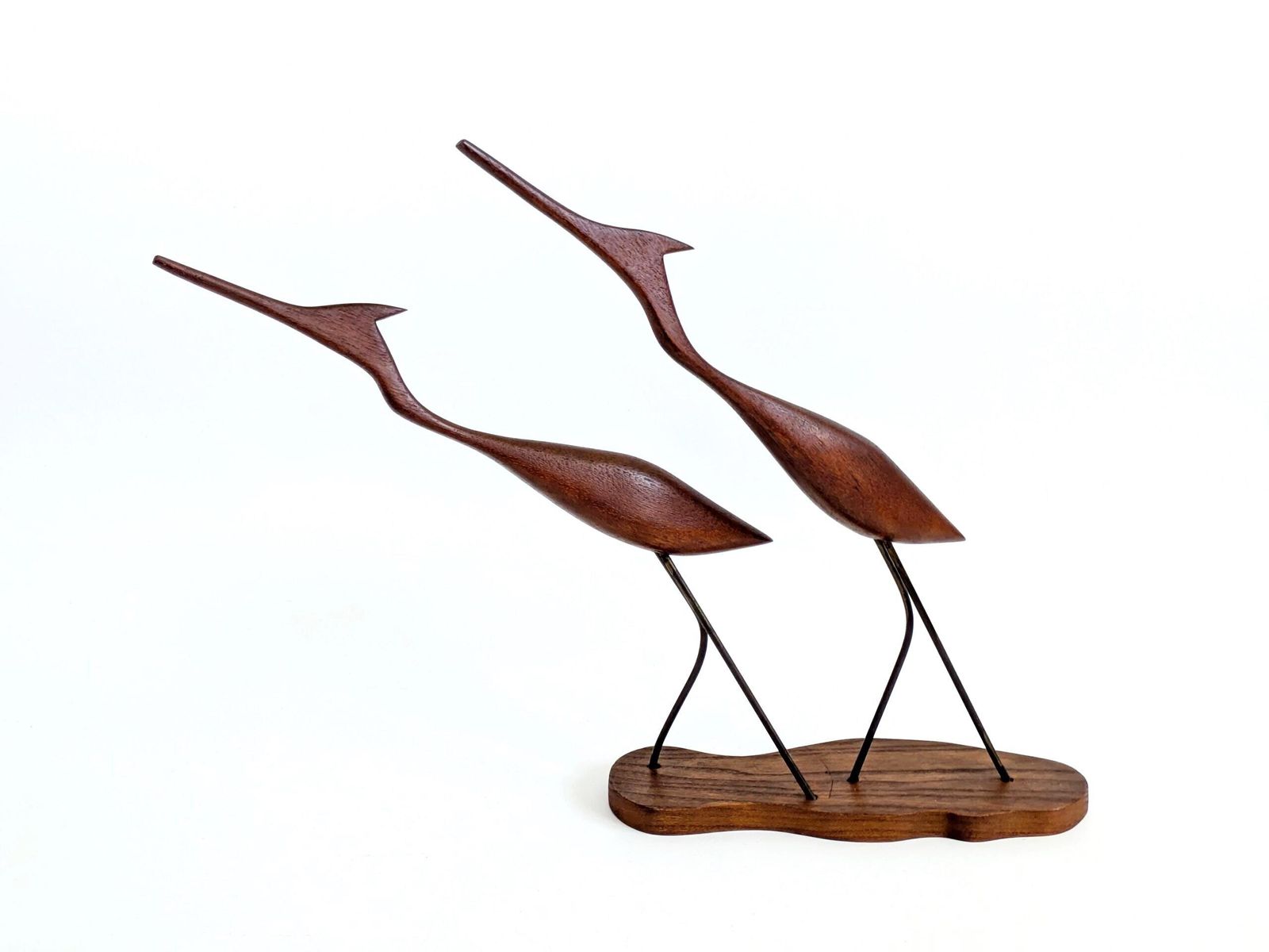 Midcentury Teak Crane Sculptures Danish Modernist Wood Birds On Stand Decor 1960 photo 167.0