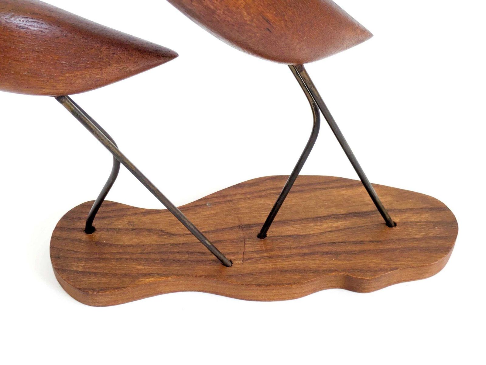 Midcentury Teak Crane Sculptures Danish Modernist Wood Birds On Stand Decor 1960 photo vinterior