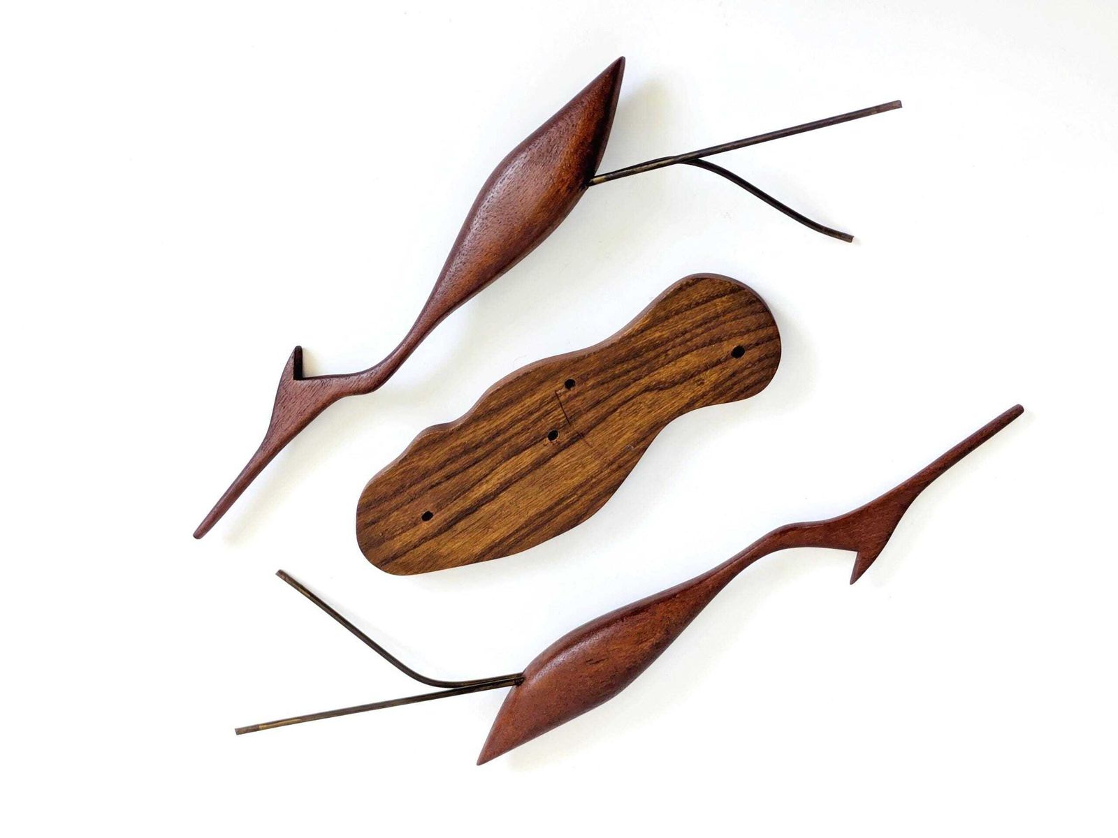 Midcentury Teak Crane Sculptures Danish Modernist Wood Birds On Stand Decor 1960 photo buy