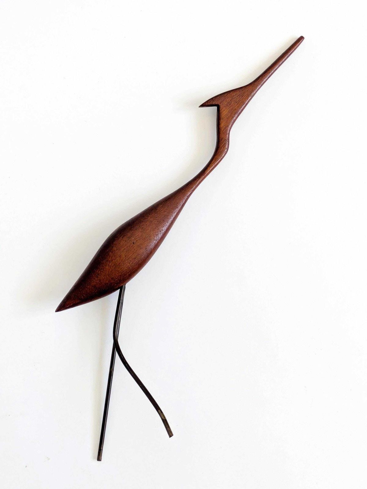 photo for sale Midcentury Teak Crane Sculptures Danish Modernist Wood Birds On Stand Decor 1960