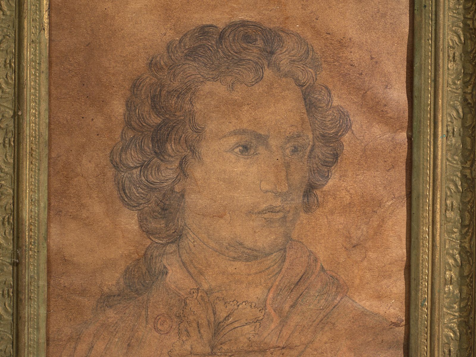 Antique Pencil Portrait In Gilded Frame – Central Europe, Circa 1840 photo vinterior