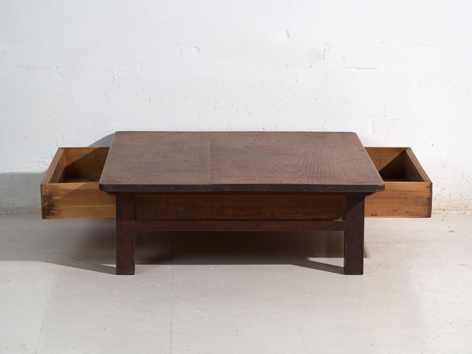 photo for sale Antique Japanese Low Table With Pass Through Drawer In Keyaki – Japan, Circa 1920