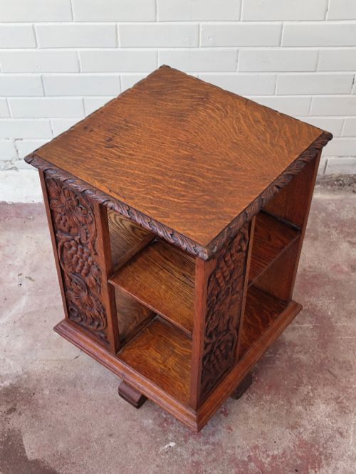 Antique Victorian Carved Golden Oak Revolving Bookcase photo Furniture